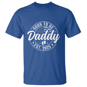 Funny Promoted To Daddy 2025 T Shirt Newborn Vintage American Flag Baby Footprint TS11 Royal Blue Print Your Wear