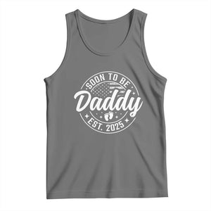 Funny Promoted To Daddy 2025 Tank Top Newborn Vintage American Flag Baby Footprint TS11 Black Heather Print Your Wear