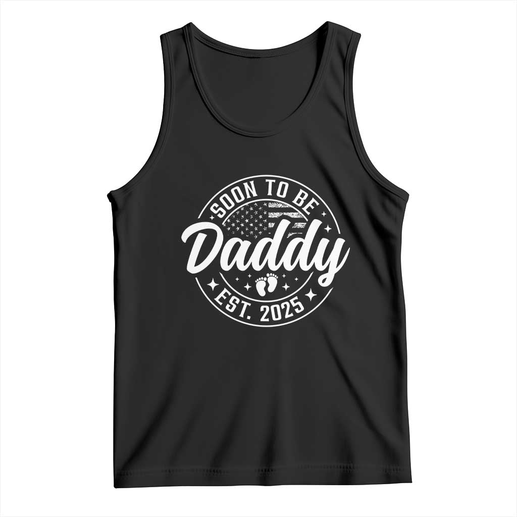 Funny Promoted To Daddy 2025 Tank Top Newborn Vintage American Flag Baby Footprint TS11 Black Print Your Wear