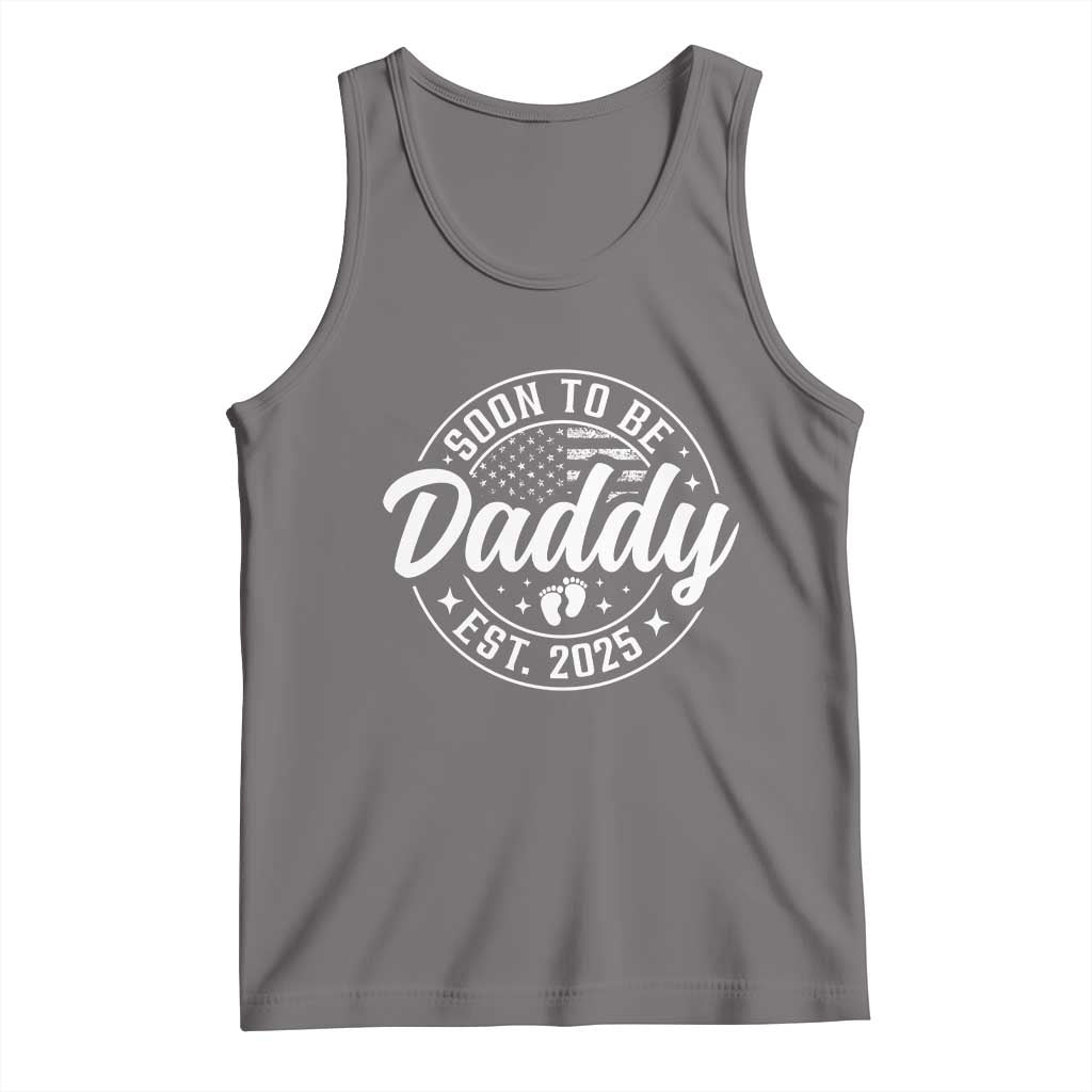 Funny Promoted To Daddy 2025 Tank Top Newborn Vintage American Flag Baby Footprint TS11 Deep Heather Print Your Wear