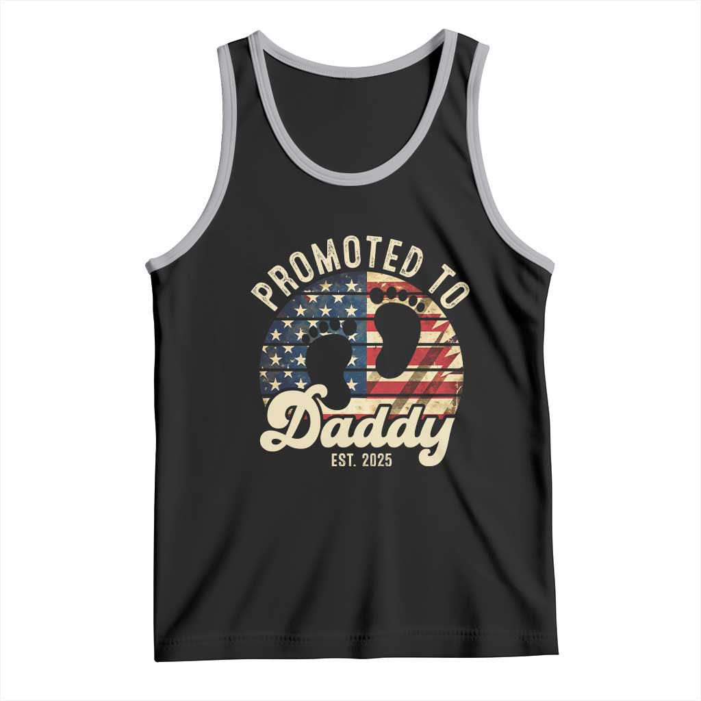 Funny Promoted To Daddy 2025 Tank Top Newborn Vintage American Flag TS11 Black Athletic Heather Print Your Wear