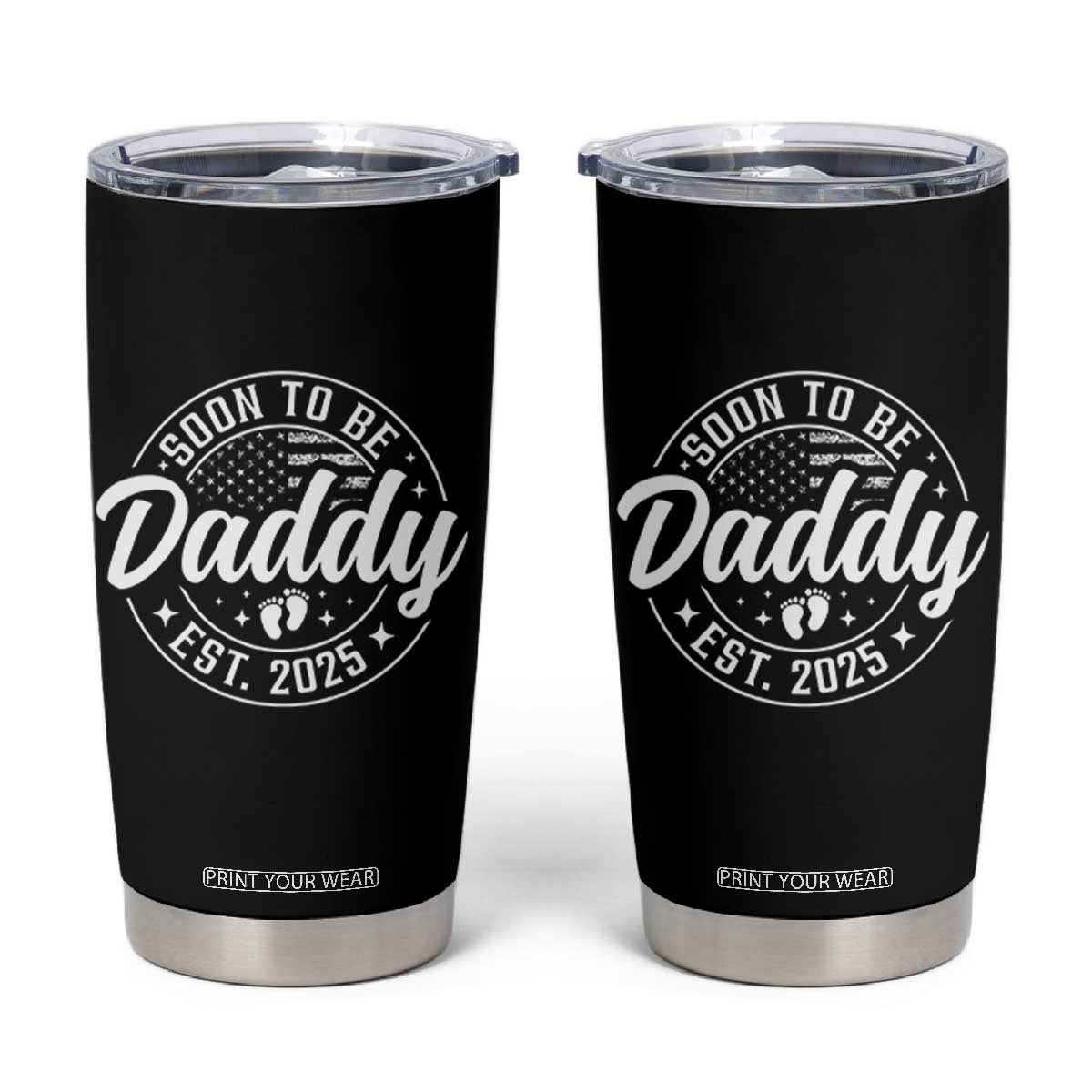 Funny Promoted To Daddy 2025 Tumbler Cup Newborn Vintage American Flag Baby Footprint TS11 Black Print Your Wear