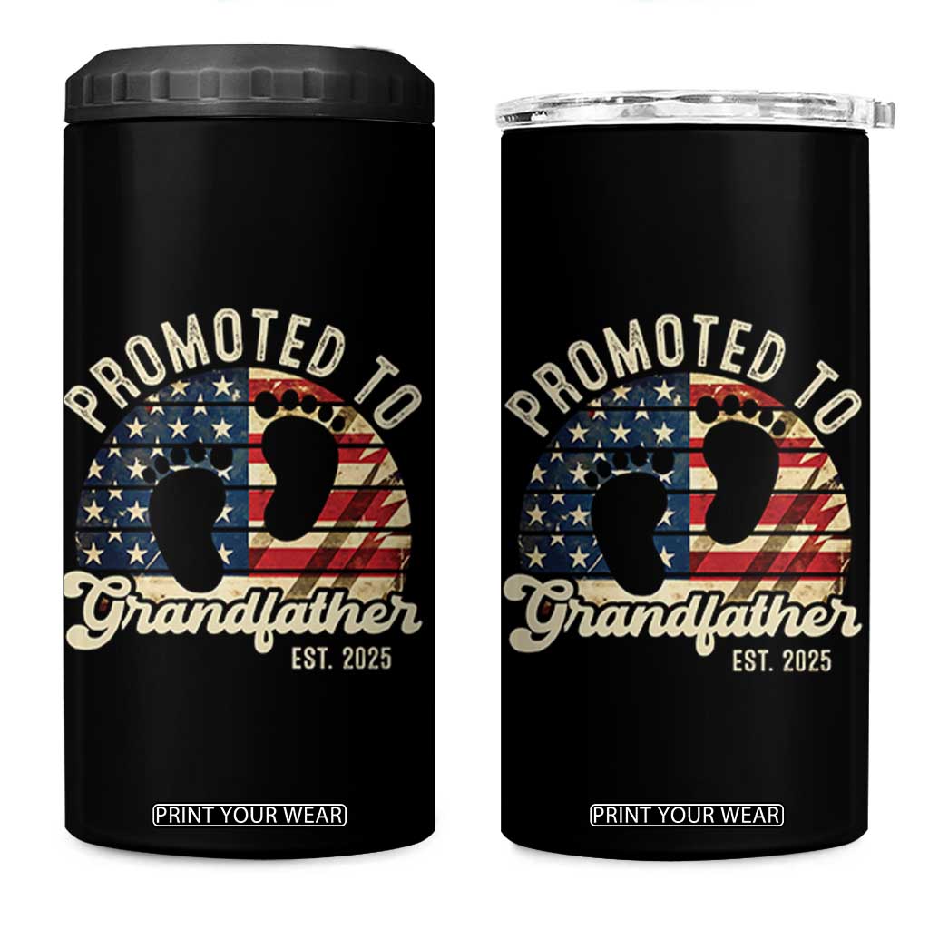 Funny Promoted To Grandfather 2025 4 in 1 Can Cooler Tumbler Newborn Vintage American Flag TS11 One Size: 16 oz Black Print Your Wear