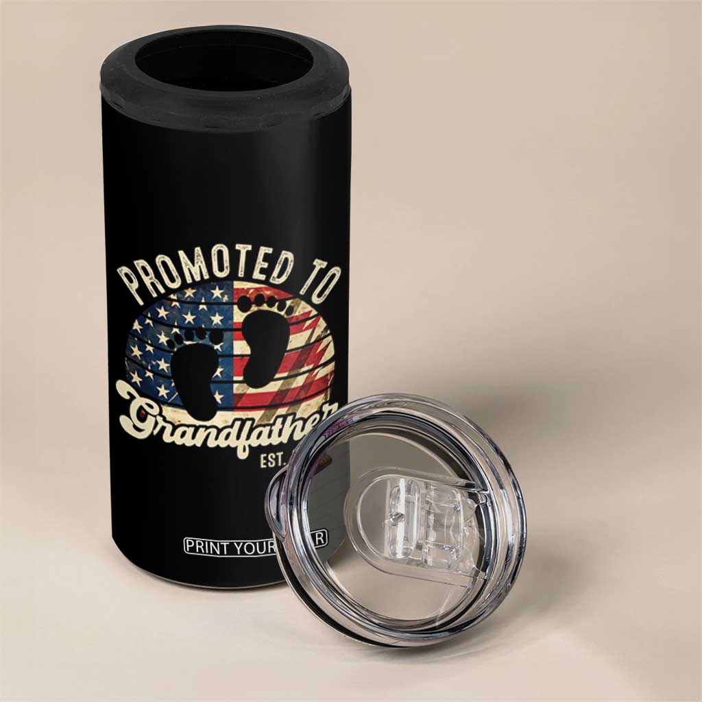 Funny Promoted To Grandfather 2025 4 in 1 Can Cooler Tumbler Newborn Vintage American Flag TS11 Print Your Wear