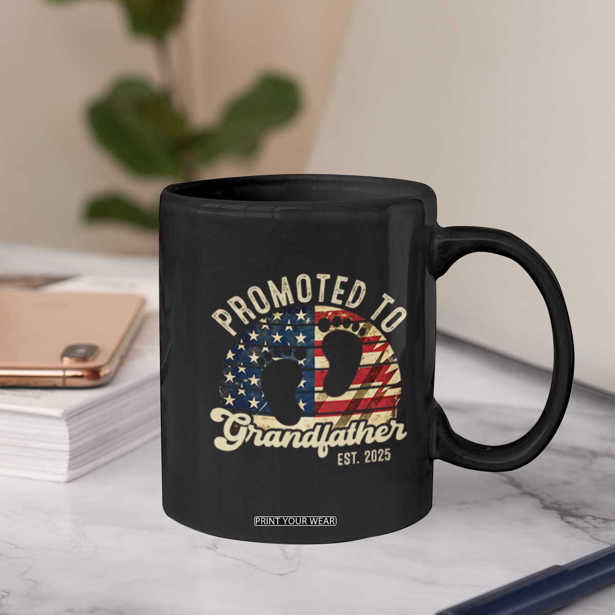 Funny Promoted To Grandfather 2025 Coffee Mug Newborn Vintage American Flag TS11 Print Your Wear