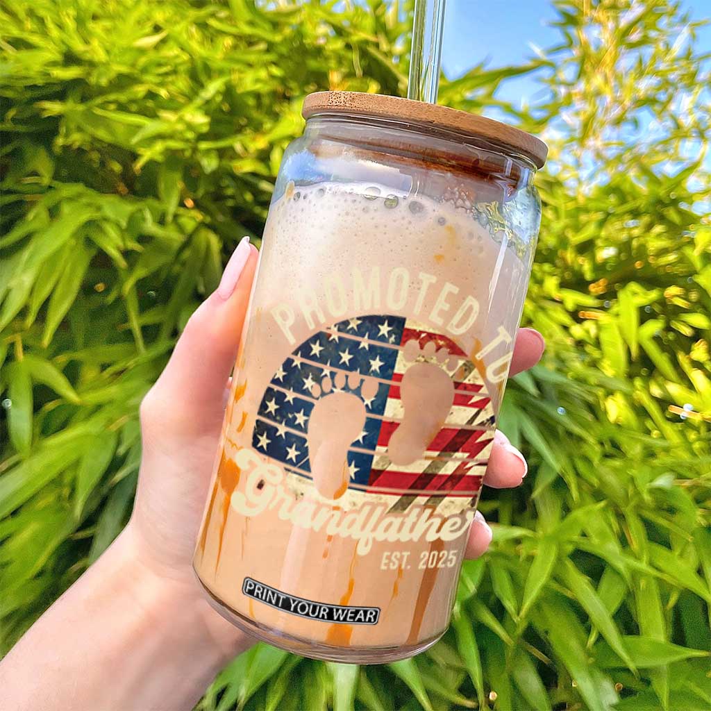 Funny Promoted To Grandfather 2025 Glass Can Newborn Vintage American Flag TS11 Print Your Wear