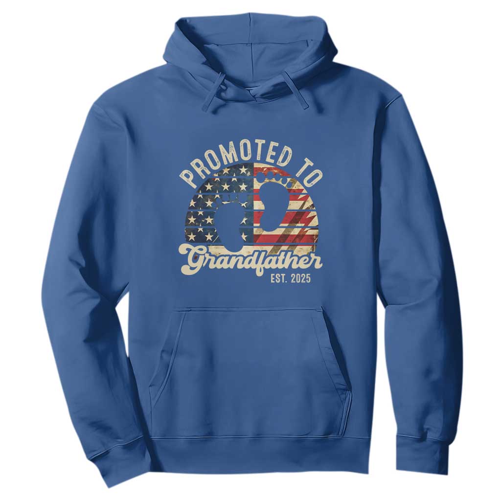 Funny Promoted To Grandfather 2025 Hoodie Newborn Vintage American Flag TS11 Royal Blue Print Your Wear