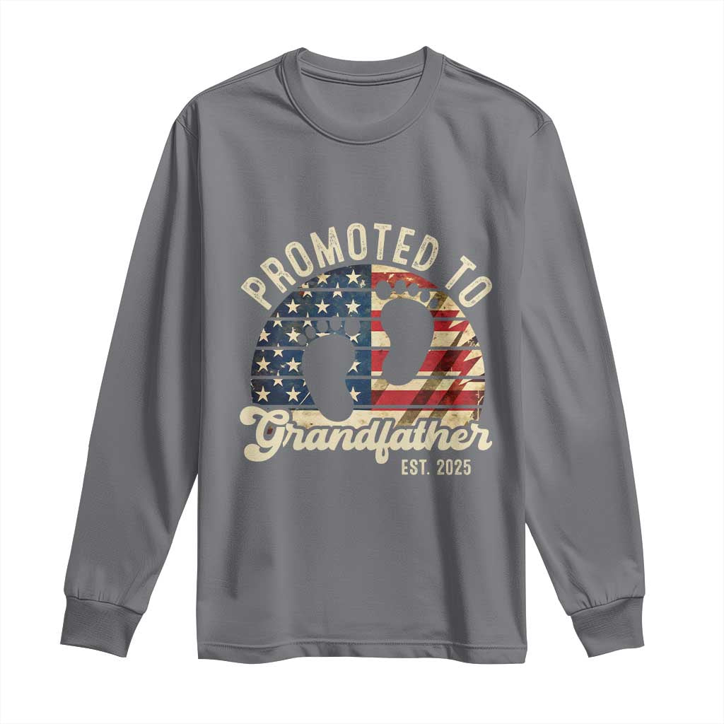 Funny Promoted To Grandfather 2025 Long Sleeve Shirt Newborn Vintage American Flag TS11 Charcoal Print Your Wear