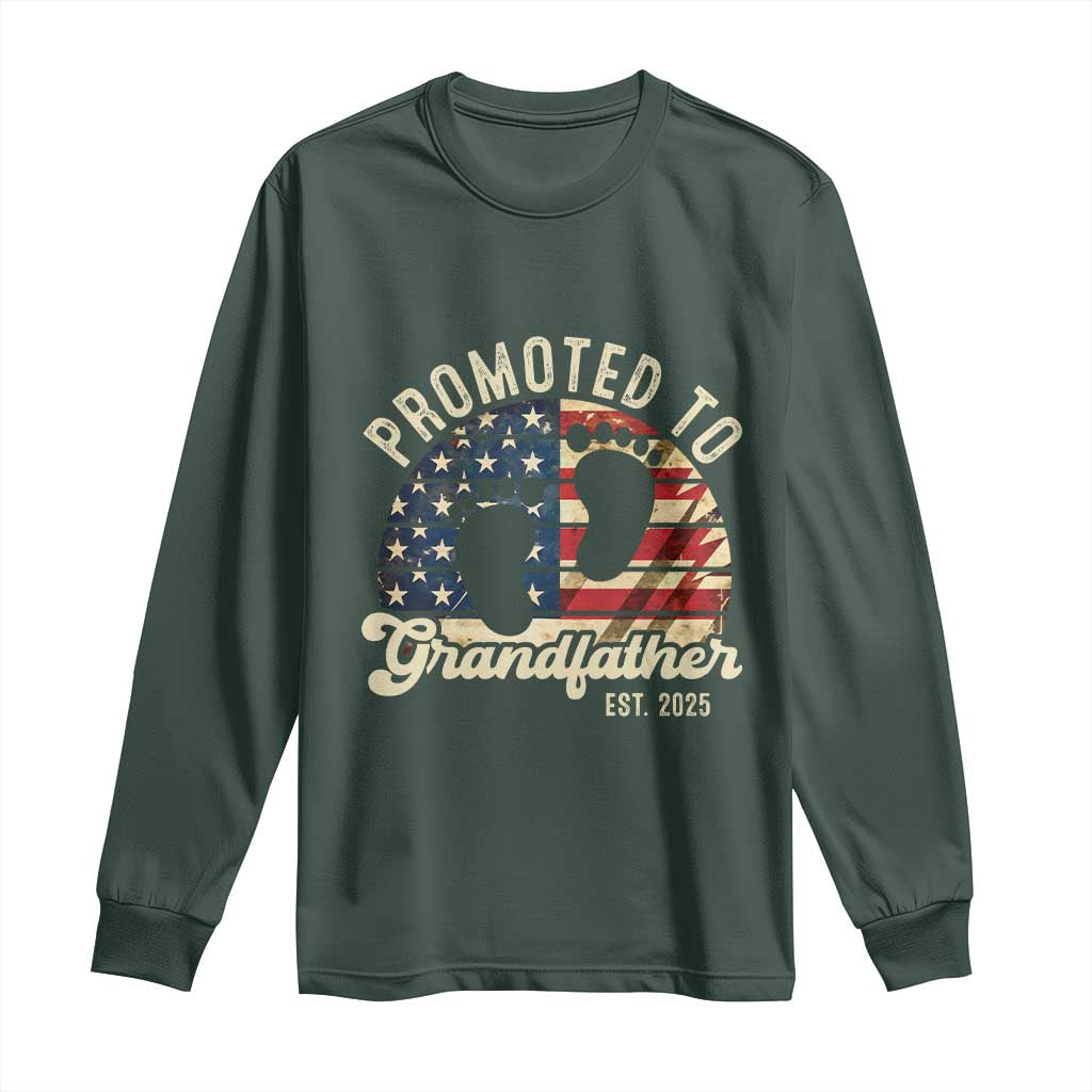 Funny Promoted To Grandfather 2025 Long Sleeve Shirt Newborn Vintage American Flag TS11 Dark Forest Green Print Your Wear