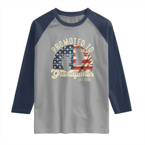 Funny Promoted To Grandfather 2025 Raglan Shirt Newborn Vintage American Flag TS11 Sport Gray Navy Print Your Wear