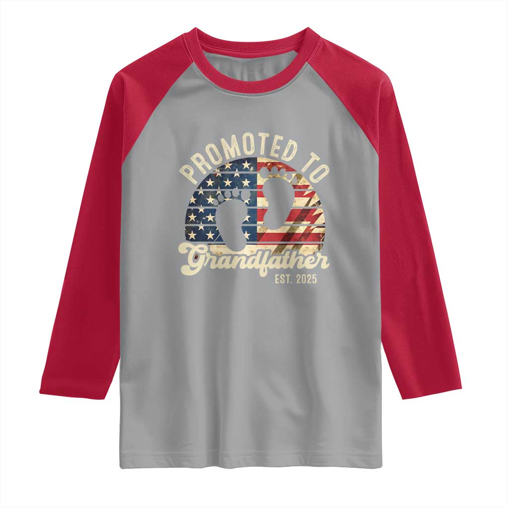 Funny Promoted To Grandfather 2025 Raglan Shirt Newborn Vintage American Flag TS11 Sport Gray Red Print Your Wear