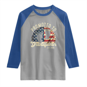 Funny Promoted To Grandfather 2025 Raglan Shirt Newborn Vintage American Flag TS11 Sport Gray Royal Print Your Wear