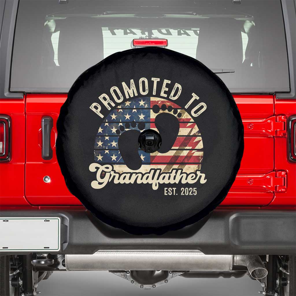 Funny Promoted To Grandfather 2025 Spare Tire Cover Newborn Vintage American Flag TS11 Black Print Your Wear
