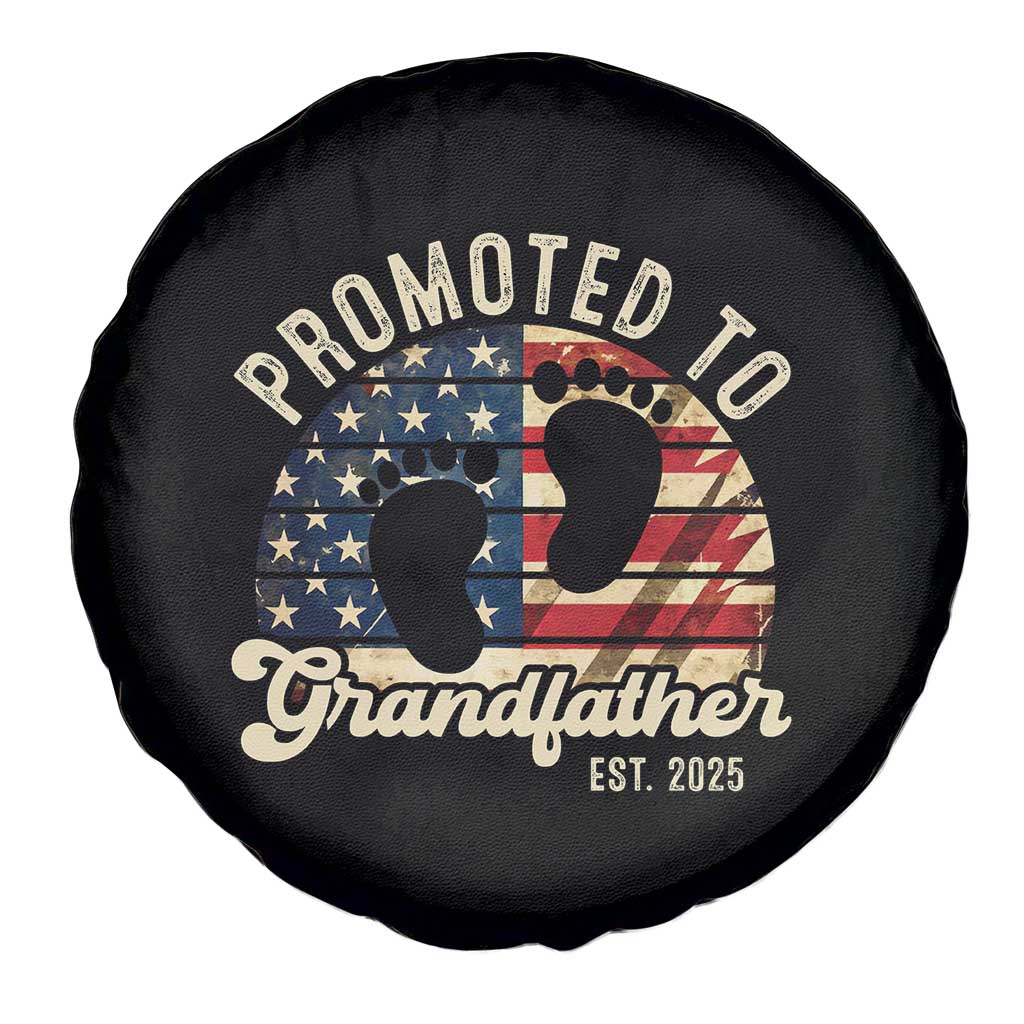 Funny Promoted To Grandfather 2025 Spare Tire Cover Newborn Vintage American Flag TS11 Print Your Wear