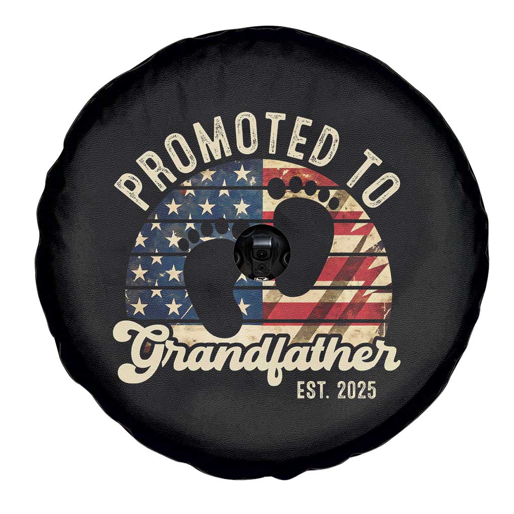Funny Promoted To Grandfather 2025 Spare Tire Cover Newborn Vintage American Flag TS11 Print Your Wear