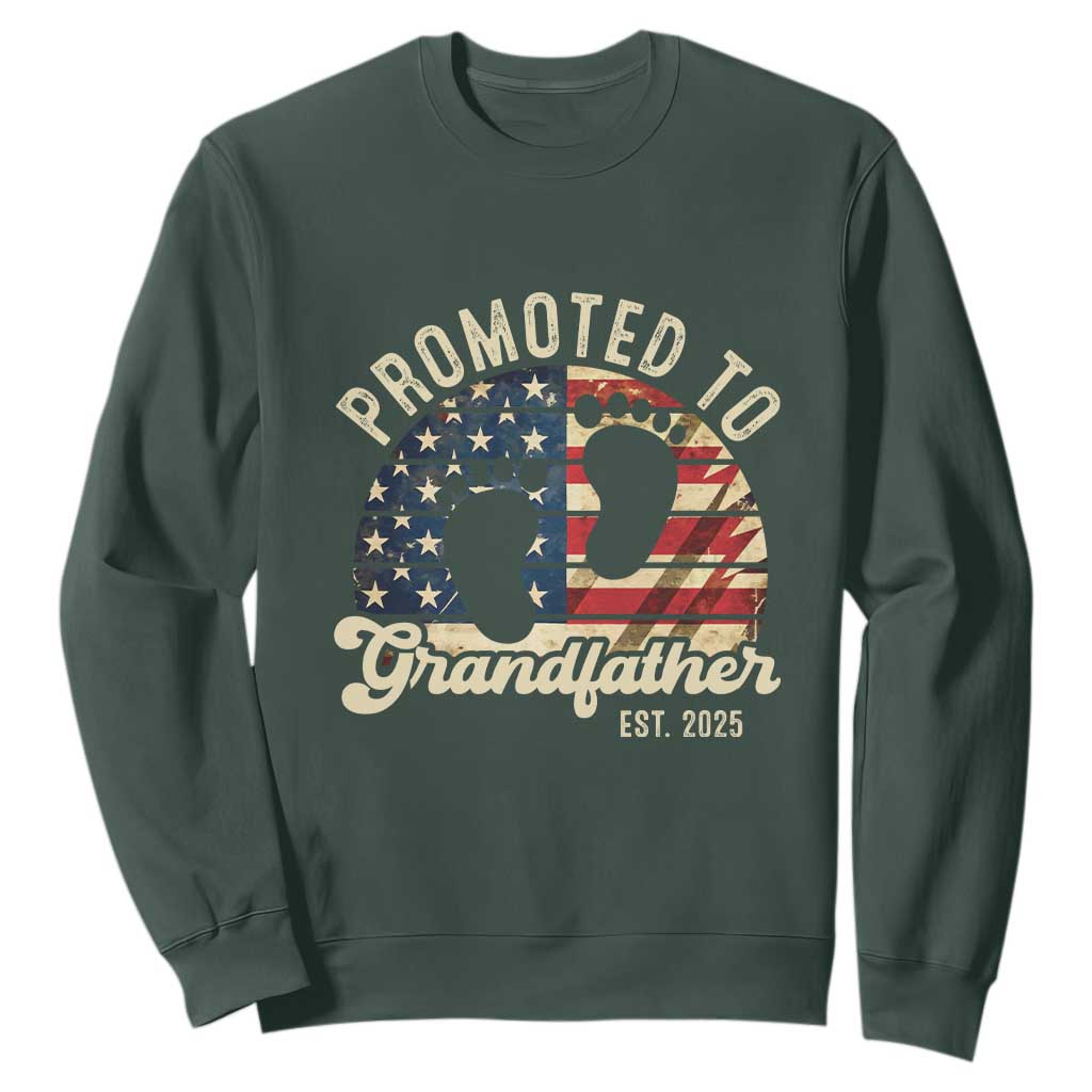 Funny Promoted To Grandfather 2025 Sweatshirt Newborn Vintage American Flag TS11 Dark Forest Green Print Your Wear