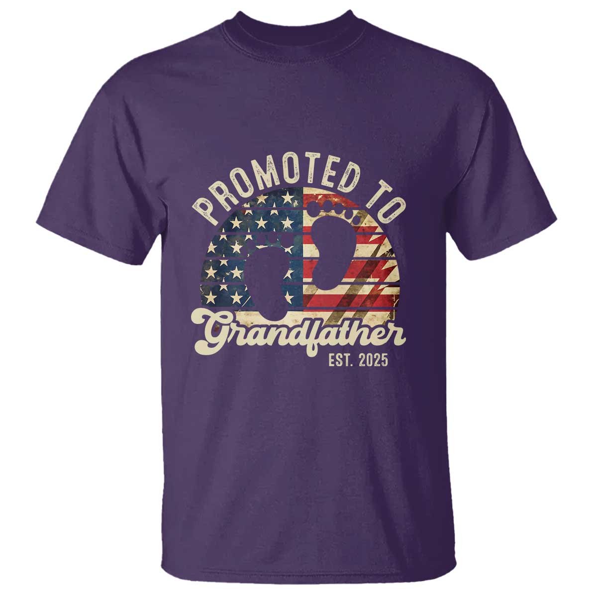 Funny Promoted To Grandfather 2025 T Shirt Newborn Vintage American Flag TS11 Purple Print Your Wear