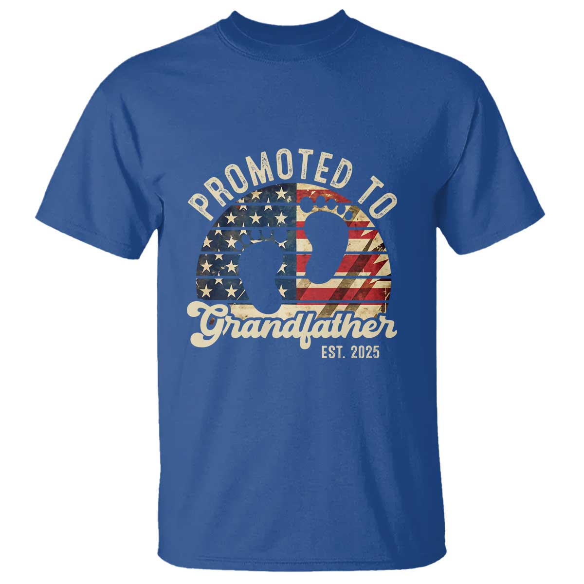 Funny Promoted To Grandfather 2025 T Shirt Newborn Vintage American Flag TS11 Royal Blue Print Your Wear