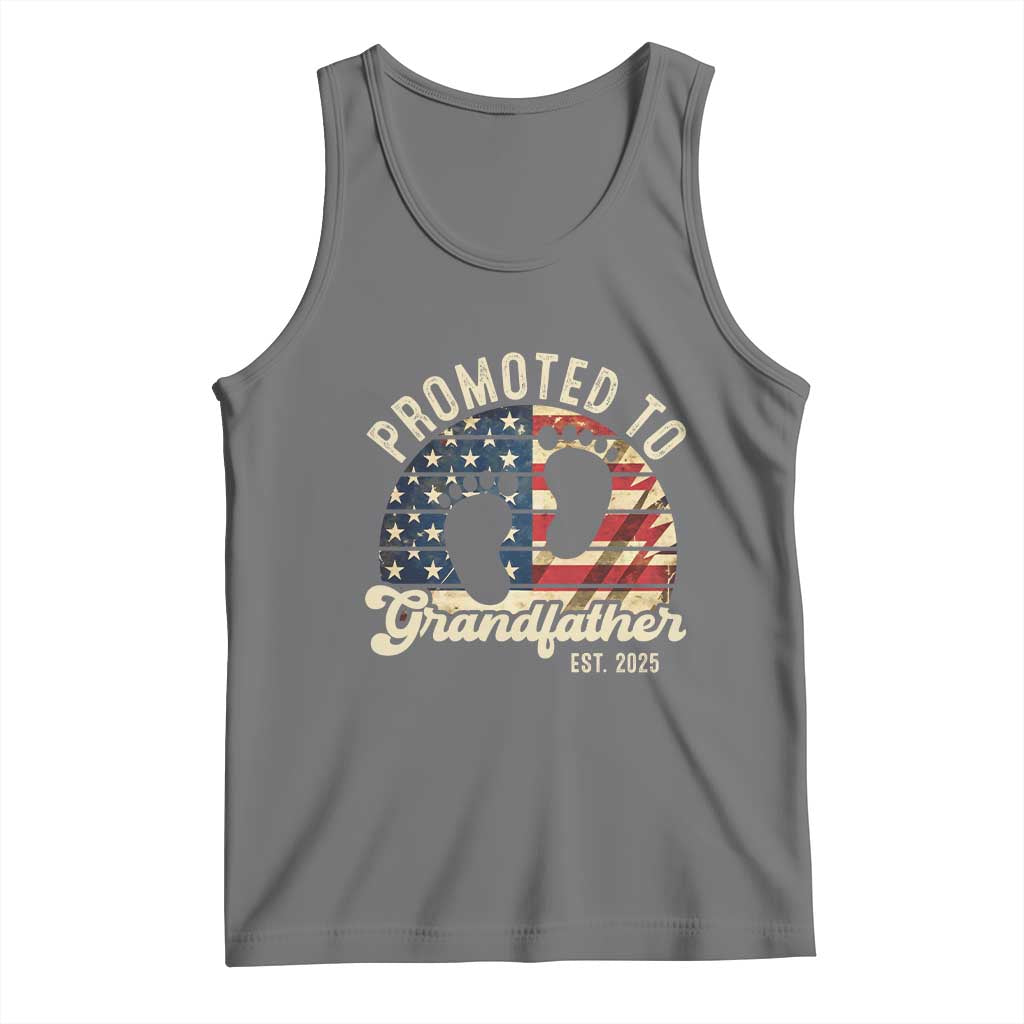 Funny Promoted To Grandfather 2025 Tank Top Newborn Vintage American Flag TS11 Black Heather Print Your Wear