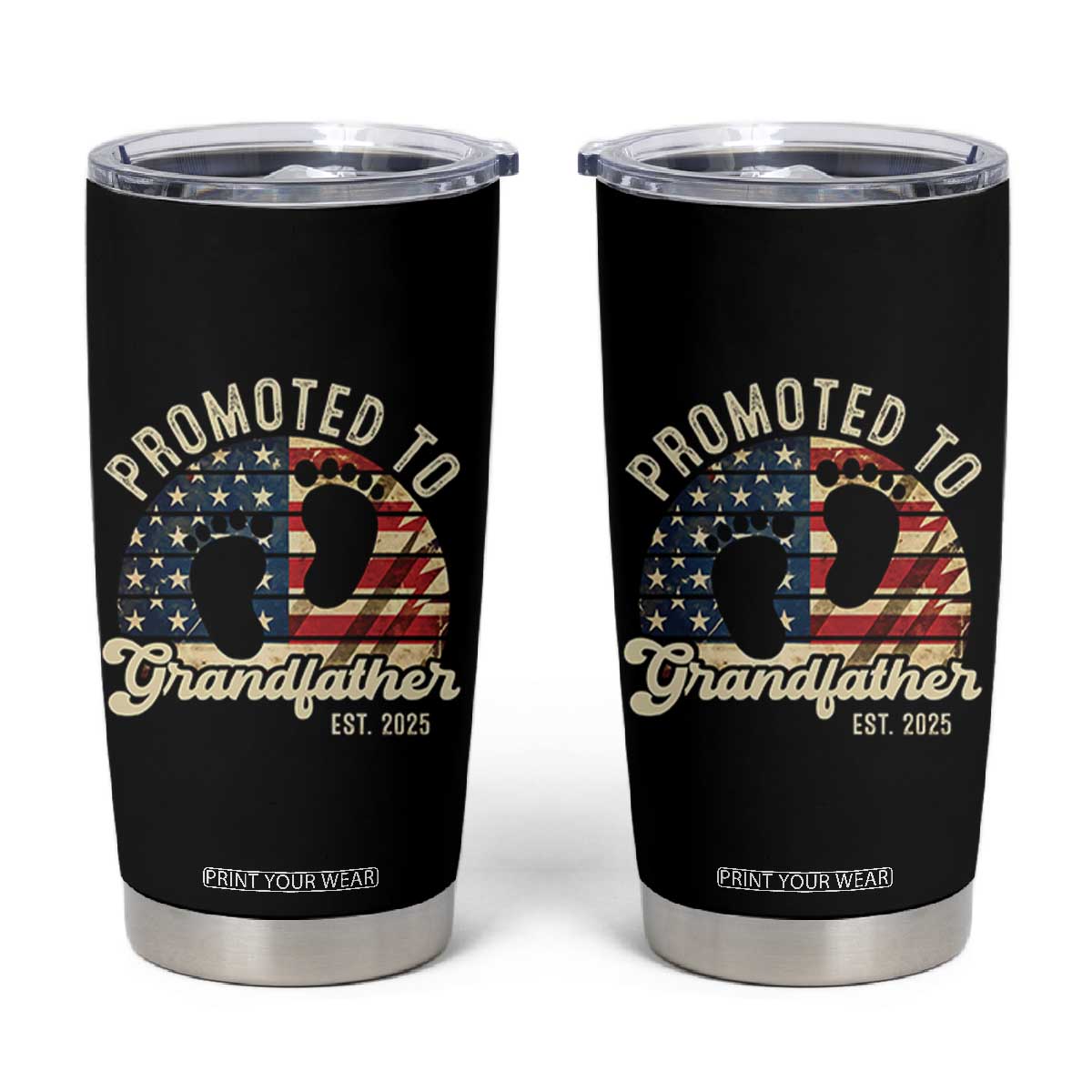 Funny Promoted To Grandfather 2025 Tumbler Cup Newborn Vintage American Flag TS11 Black Print Your Wear