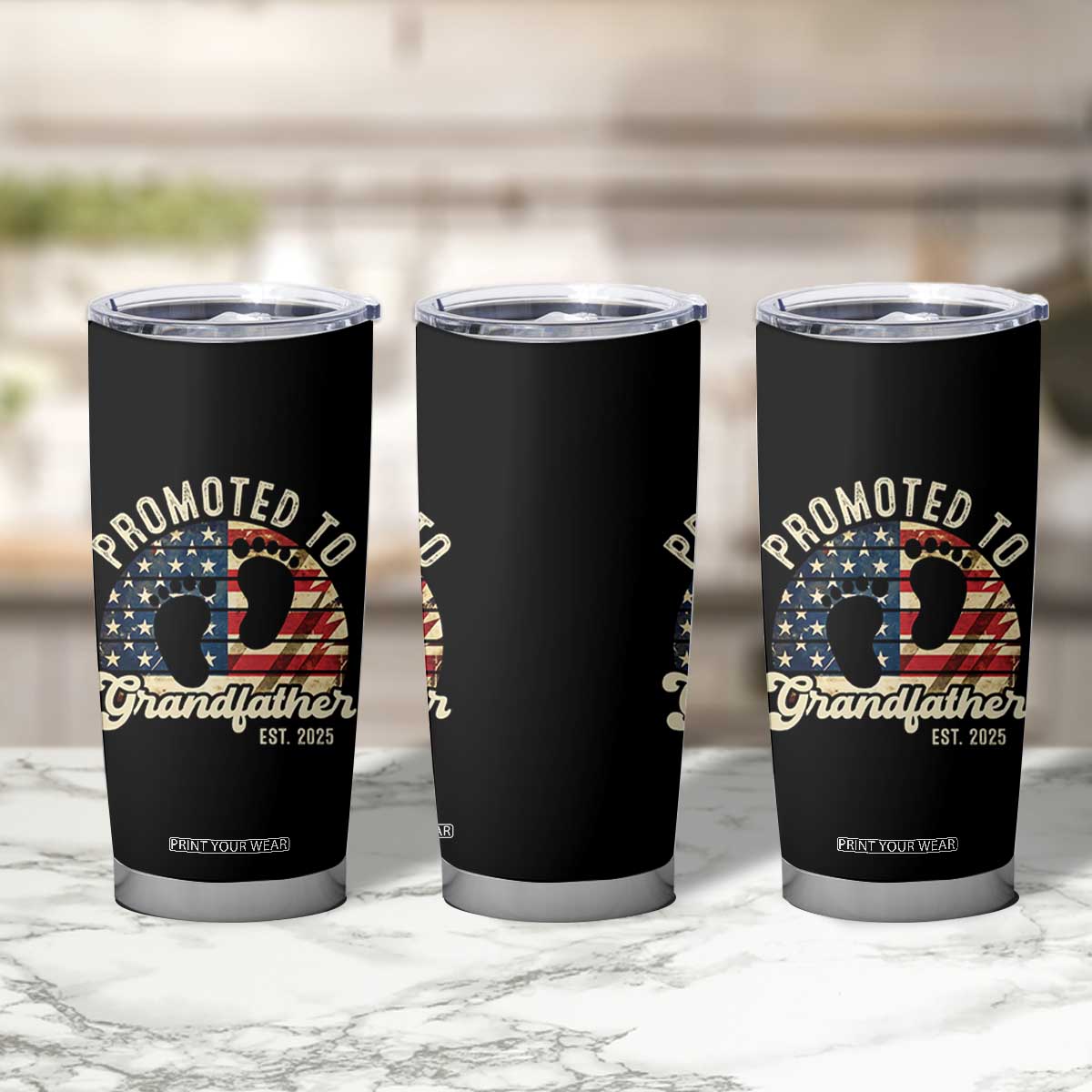 Funny Promoted To Grandfather 2025 Tumbler Cup Newborn Vintage American Flag TS11 Print Your Wear