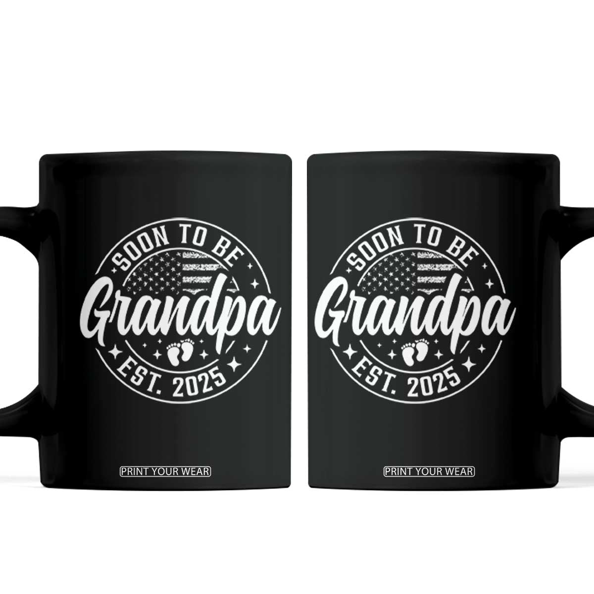 Funny Promoted To Grandpa 2025 Coffee Mug Newborn Vintage American Flag Baby Footprint TS11 Black Print Your Wear