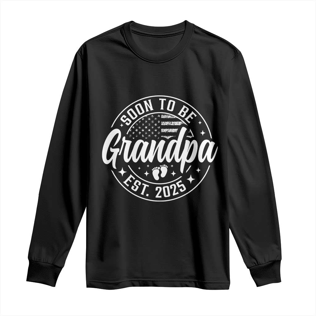 Funny Promoted To Grandpa 2025 Long Sleeve Shirt Newborn Vintage American Flag Baby Footprint TS11 Black Print Your Wear