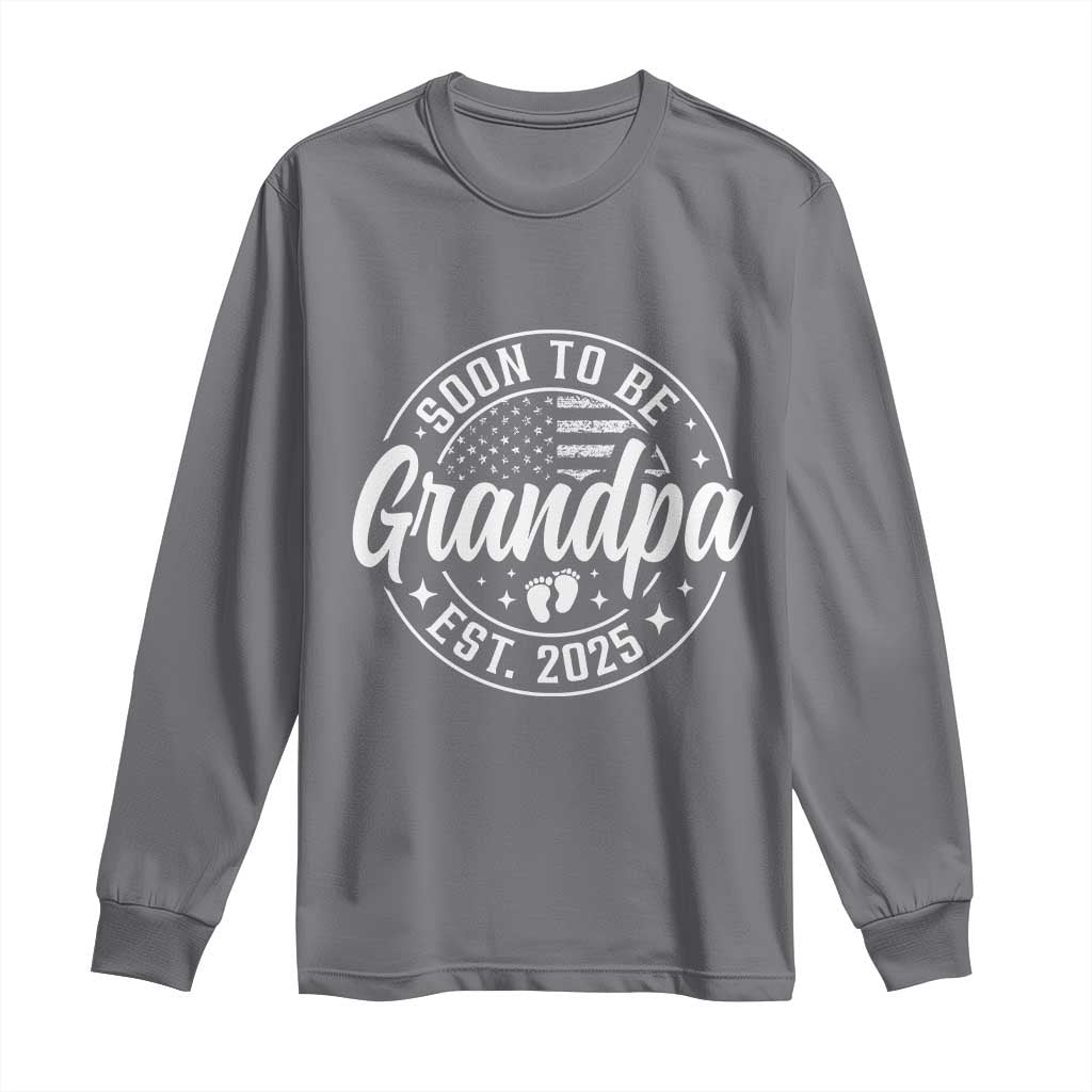 Funny Promoted To Grandpa 2025 Long Sleeve Shirt Newborn Vintage American Flag Baby Footprint TS11 Charcoal Print Your Wear