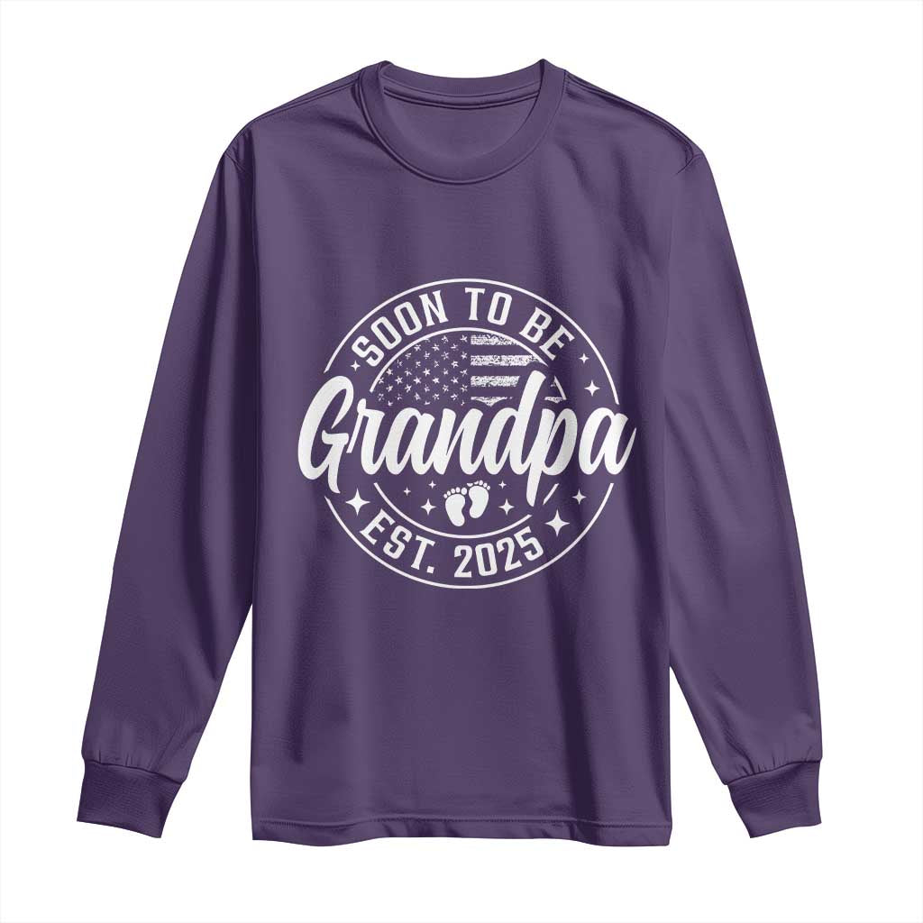 Funny Promoted To Grandpa 2025 Long Sleeve Shirt Newborn Vintage American Flag Baby Footprint TS11 Purple Print Your Wear