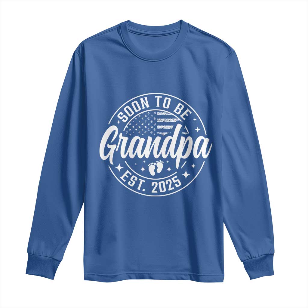 Funny Promoted To Grandpa 2025 Long Sleeve Shirt Newborn Vintage American Flag Baby Footprint TS11 Royal Blue Print Your Wear
