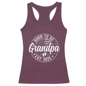 Funny Promoted To Grandpa 2025 Racerback Tank Top Newborn Vintage American Flag Baby Footprint TS11 Maroon Print Your Wear