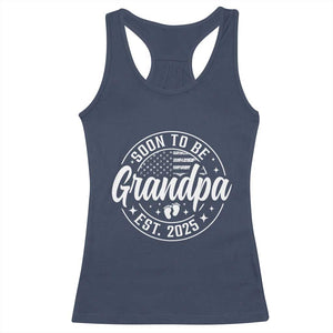 Funny Promoted To Grandpa 2025 Racerback Tank Top Newborn Vintage American Flag Baby Footprint TS11 Navy Print Your Wear
