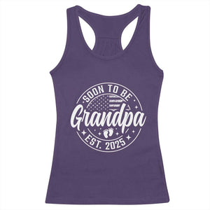Funny Promoted To Grandpa 2025 Racerback Tank Top Newborn Vintage American Flag Baby Footprint TS11 Purple Print Your Wear