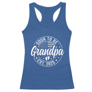 Funny Promoted To Grandpa 2025 Racerback Tank Top Newborn Vintage American Flag Baby Footprint TS11 Royal Blue Print Your Wear