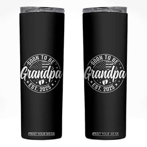 Funny Promoted To Grandpa 2025 Skinny Tumbler Newborn Vintage American Flag Baby Footprint TS11 Black Print Your Wear