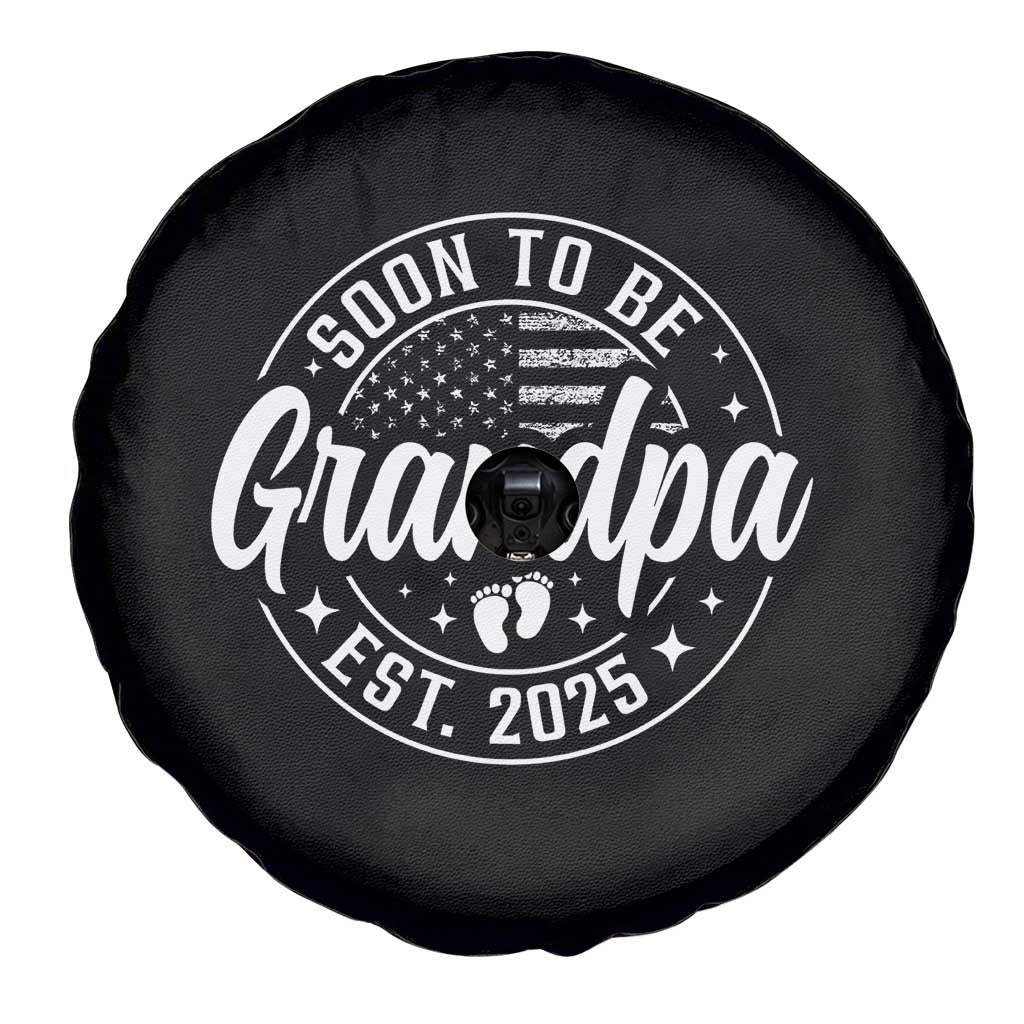 Funny Promoted To Grandpa 2025 Spare Tire Cover Newborn Vintage American Flag Baby Footprint TS11 Print Your Wear
