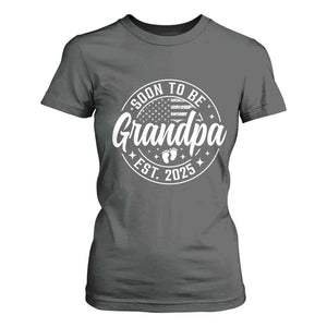 Funny Promoted To Grandpa 2025 T Shirt For Women Newborn Vintage American Flag Baby Footprint TS11 Dark Heather Print Your Wear