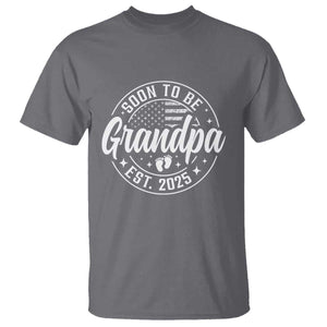 Funny Promoted To Grandpa 2025 T Shirt Newborn Vintage American Flag Baby Footprint TS11 Charcoal Print Your Wear