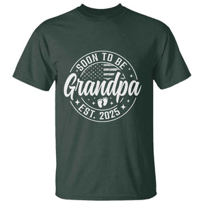 Funny Promoted To Grandpa 2025 T Shirt Newborn Vintage American Flag Baby Footprint TS11 Dark Forest Green Print Your Wear