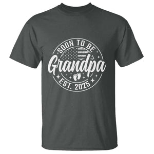 Funny Promoted To Grandpa 2025 T Shirt Newborn Vintage American Flag Baby Footprint TS11 Dark Heather Print Your Wear