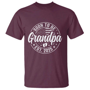 Funny Promoted To Grandpa 2025 T Shirt Newborn Vintage American Flag Baby Footprint TS11 Maroon Print Your Wear