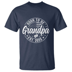 Funny Promoted To Grandpa 2025 T Shirt Newborn Vintage American Flag Baby Footprint TS11 Navy Print Your Wear