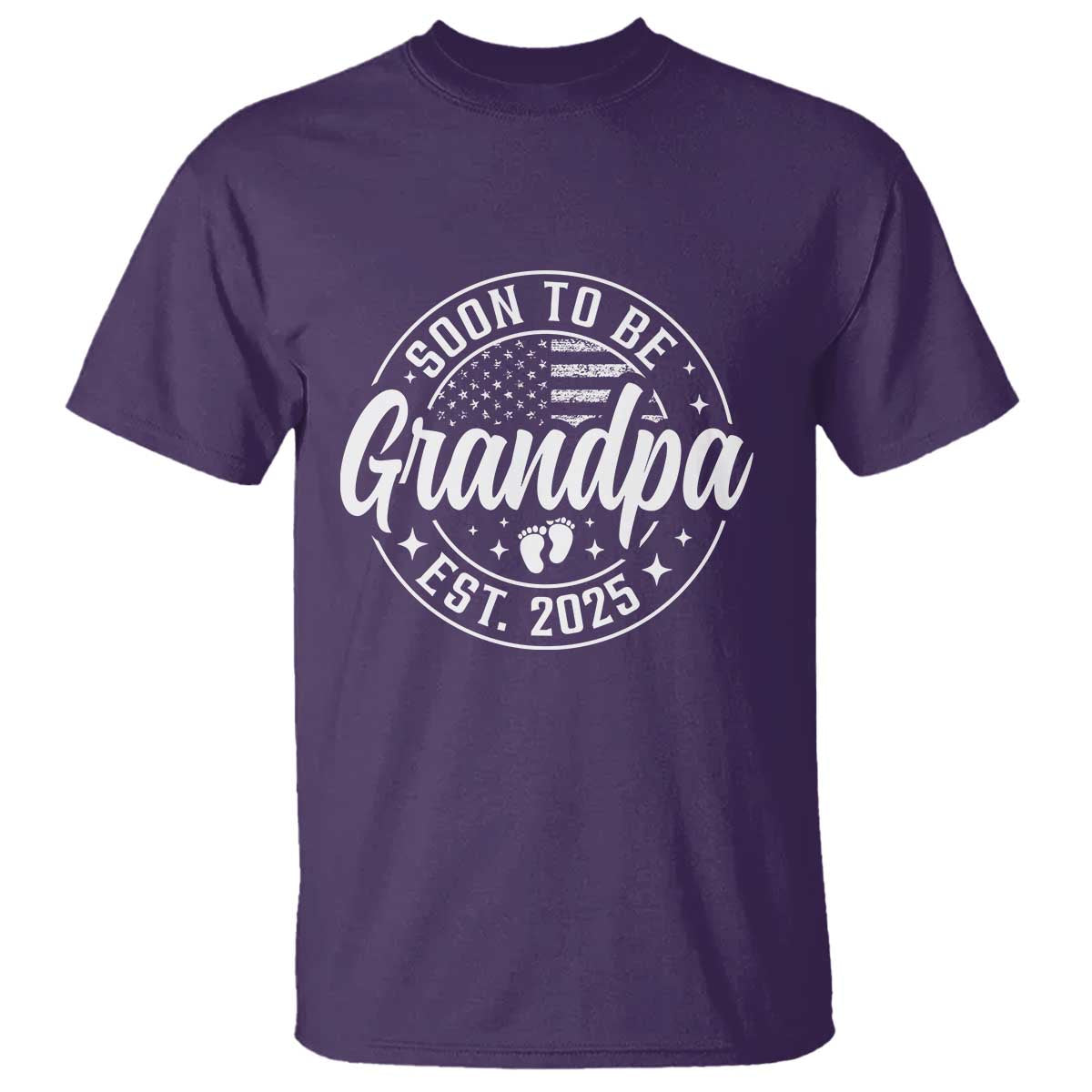 Funny Promoted To Grandpa 2025 T Shirt Newborn Vintage American Flag Baby Footprint TS11 Purple Print Your Wear