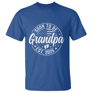 Funny Promoted To Grandpa 2025 T Shirt Newborn Vintage American Flag Baby Footprint TS11 Royal Blue Print Your Wear