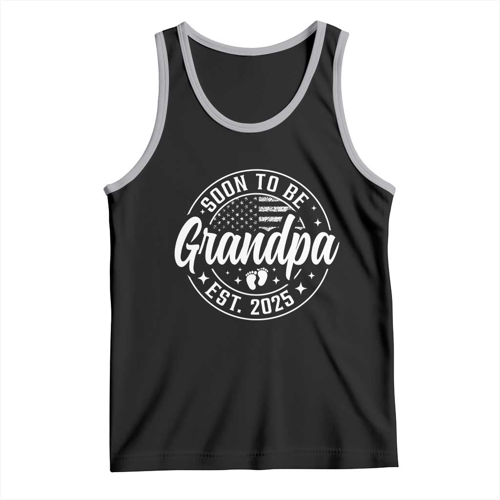 Funny Promoted To Grandpa 2025 Tank Top Newborn Vintage American Flag Baby Footprint TS11 Black Athletic Heather Print Your Wear