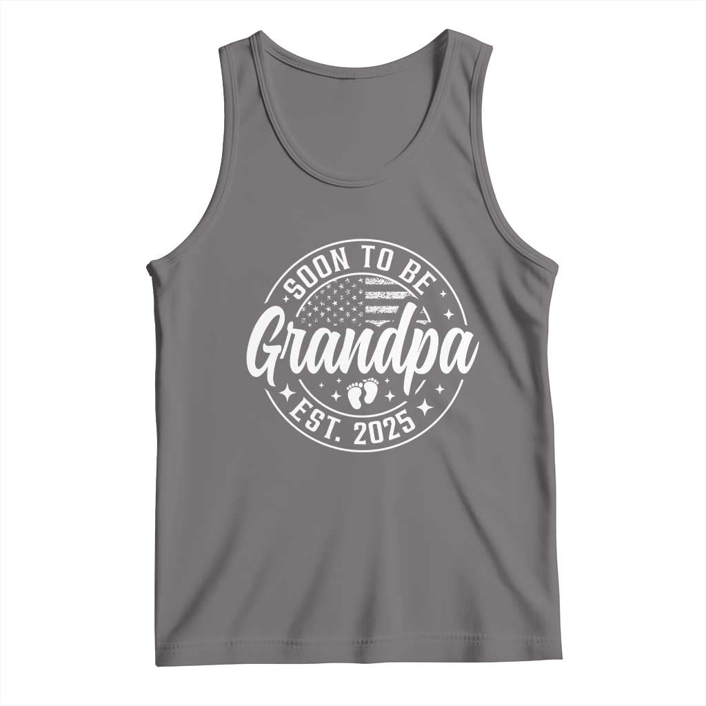 Funny Promoted To Grandpa 2025 Tank Top Newborn Vintage American Flag Baby Footprint TS11 Deep Heather Print Your Wear