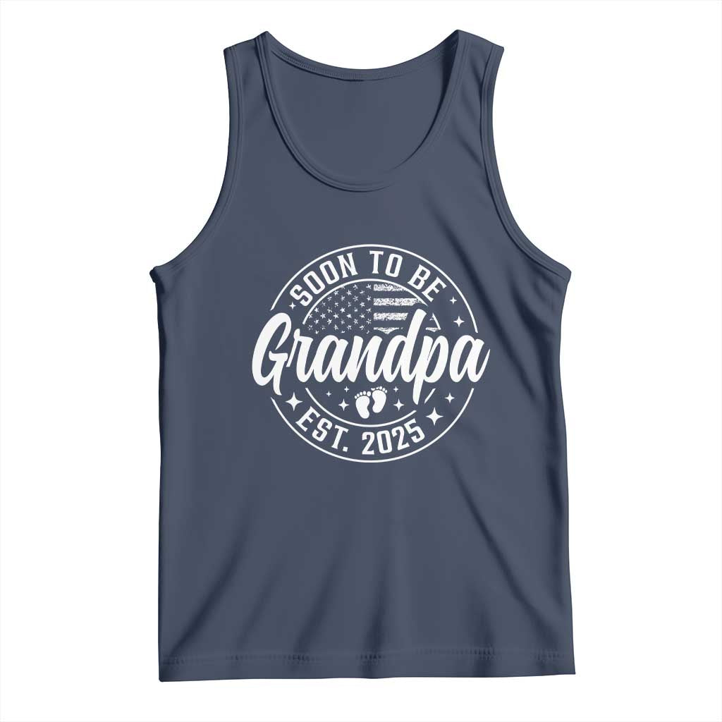 Funny Promoted To Grandpa 2025 Tank Top Newborn Vintage American Flag Baby Footprint TS11 Navy Print Your Wear