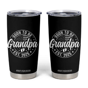 Funny Promoted To Grandpa 2025 Tumbler Cup Newborn Vintage American Flag Baby Footprint TS11 Black Print Your Wear