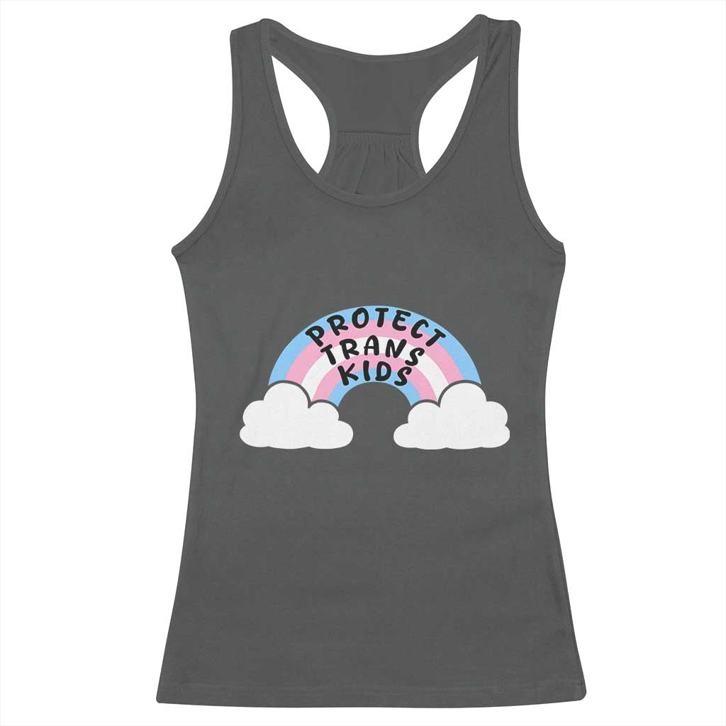 Funny Protect Trans Kids Racerback Tank Top LGBT Pride Rainbow TS11 Dark Heather Print Your Wear