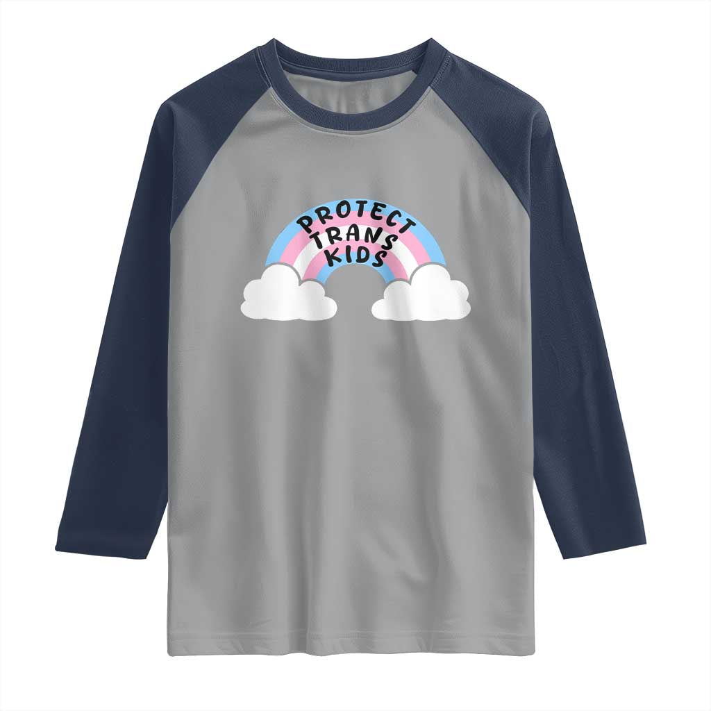 Funny Protect Trans Kids Raglan Shirt LGBT Pride Rainbow TS11 Sport Gray Navy Print Your Wear